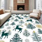 Winter Deer Forest Gold Medallion Rug