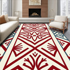 Crimson Teal Diamond Geometric Folk Art Rug