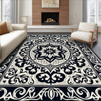 Black Cream Intricate Floral Medallion Rug