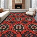 Crimson Red Geometric Medallion Rug