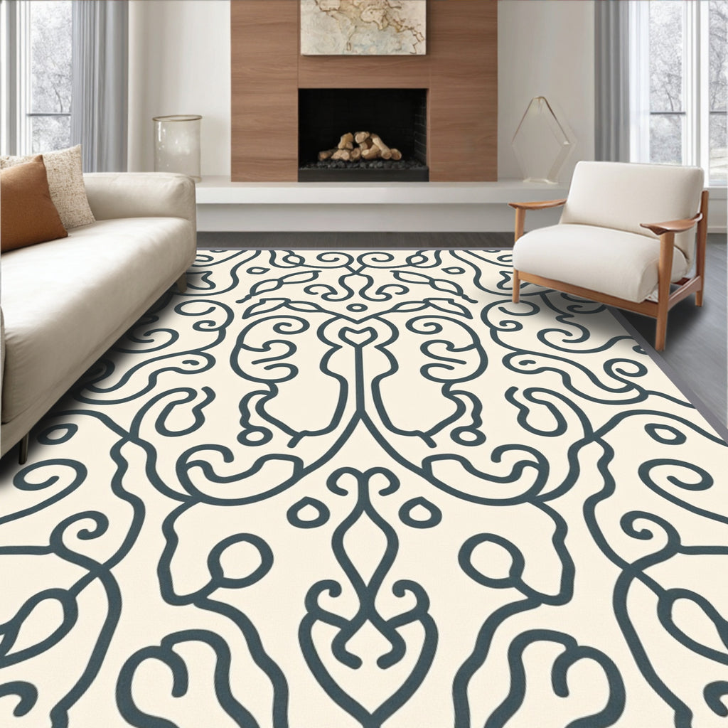 Cream Organic Swirl Scrollwork Rug