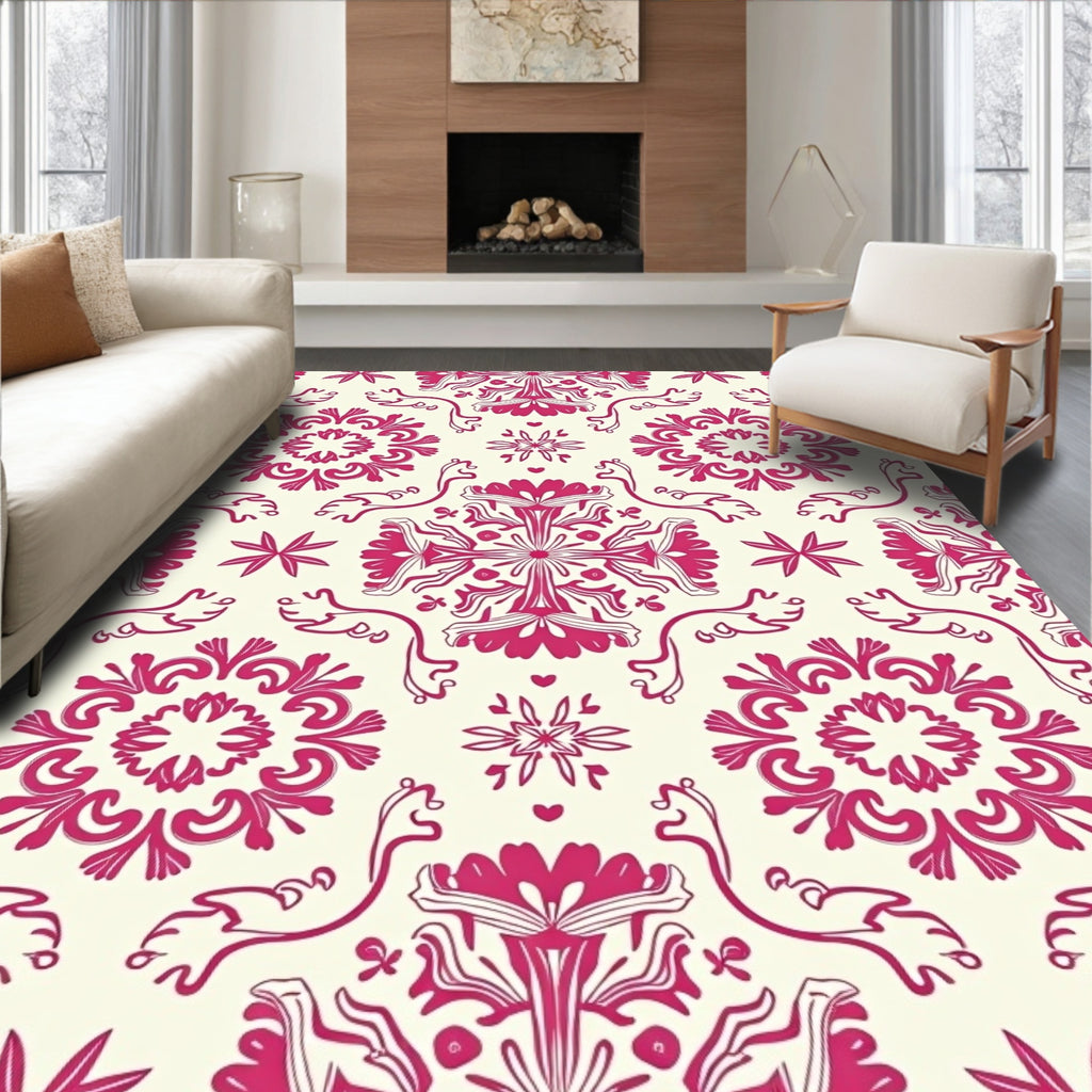 Crimson Floral Medallion Ornament Rug