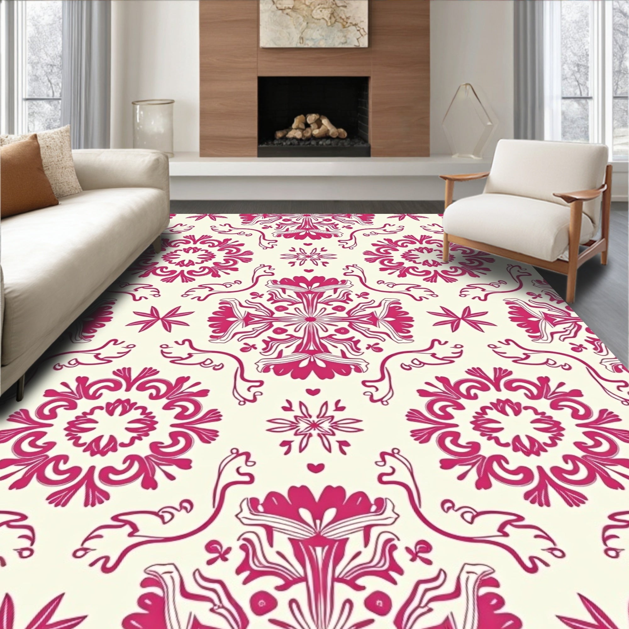 Crimson Floral Medallion Ornament Rug