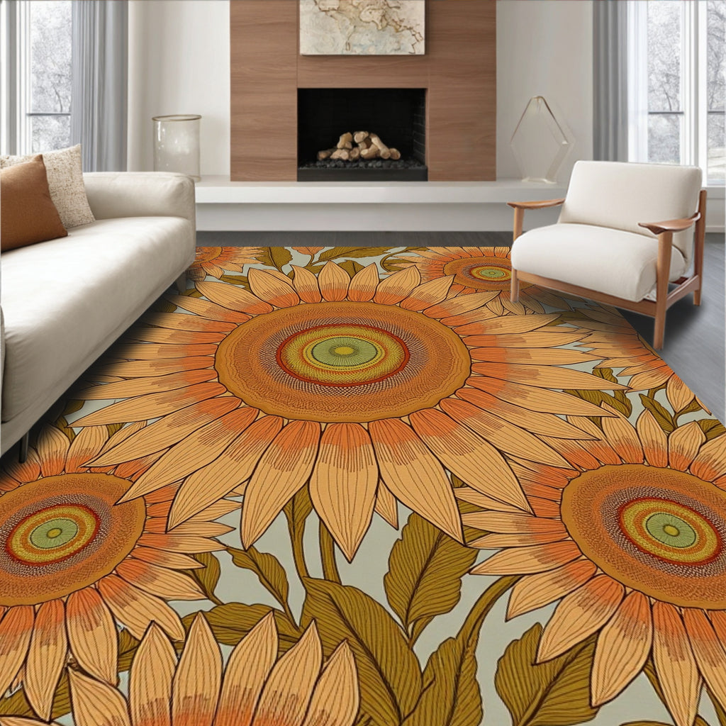Ochre Sunflower Mandala Garden Rug