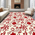 Crimson Floral Vine Symmetry Rug