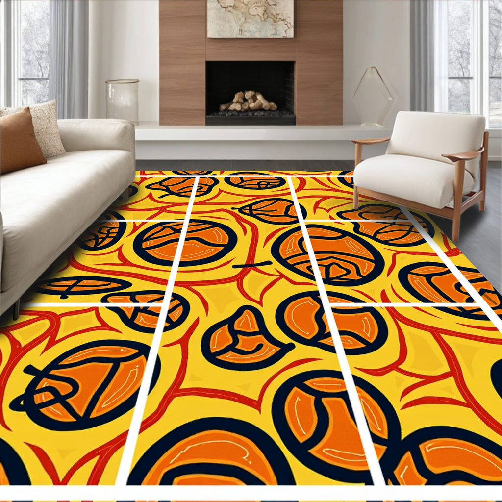 Bold Orange Yellow Abstract Shapes Rug