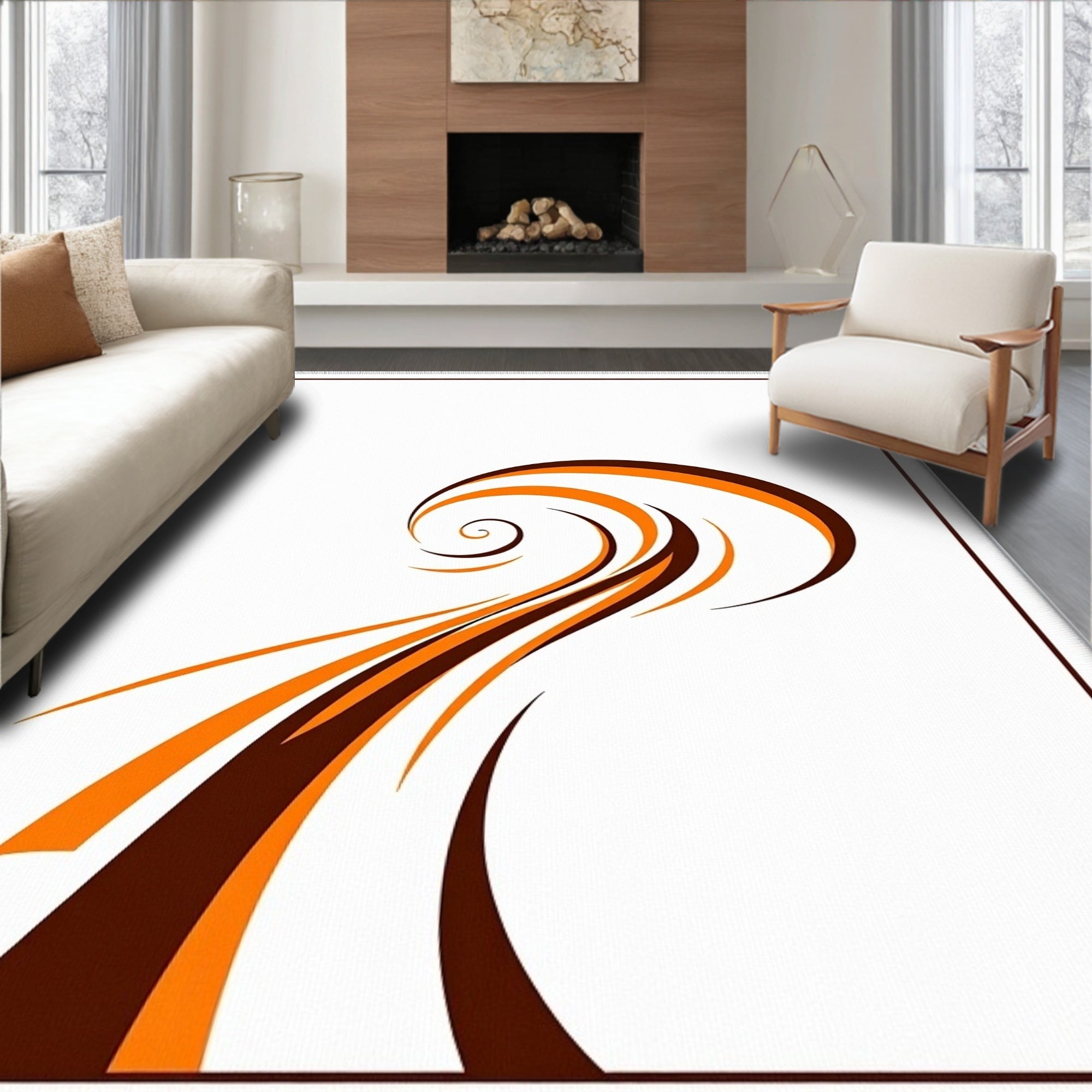 Brown Orange Swirl Flow Rug