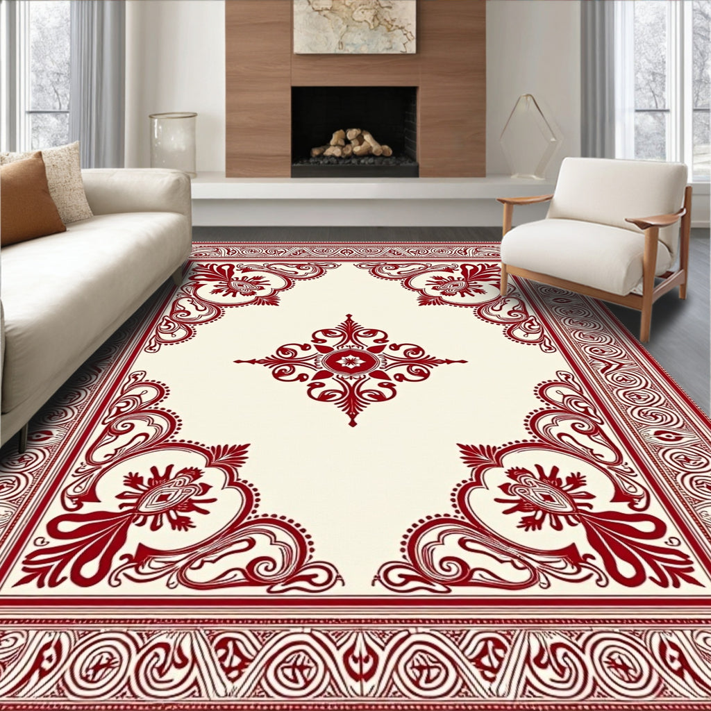 Rich Burgundy Scrollwork Central Star Rug