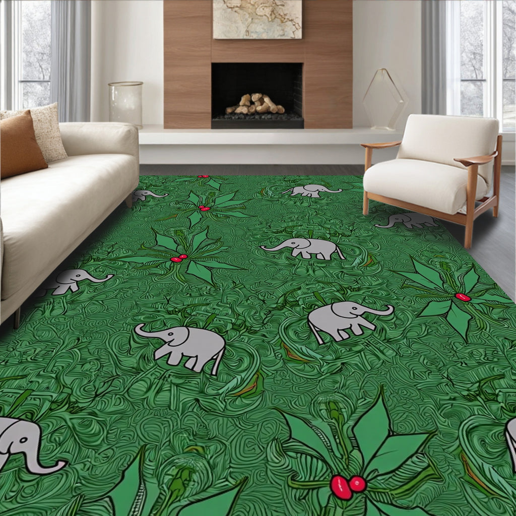 Grey Elephants and Holly Berries Rug