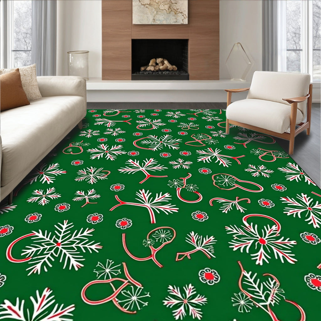 Green Red White Snowflake Garland Rug