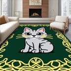 Cute Gray Cat Within Yellow Frame Rug
