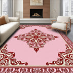 Crimson Pink Floral Scrollwork Medallion Rug