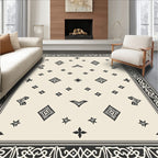 Cream Black Diamond Border Medallion Rug