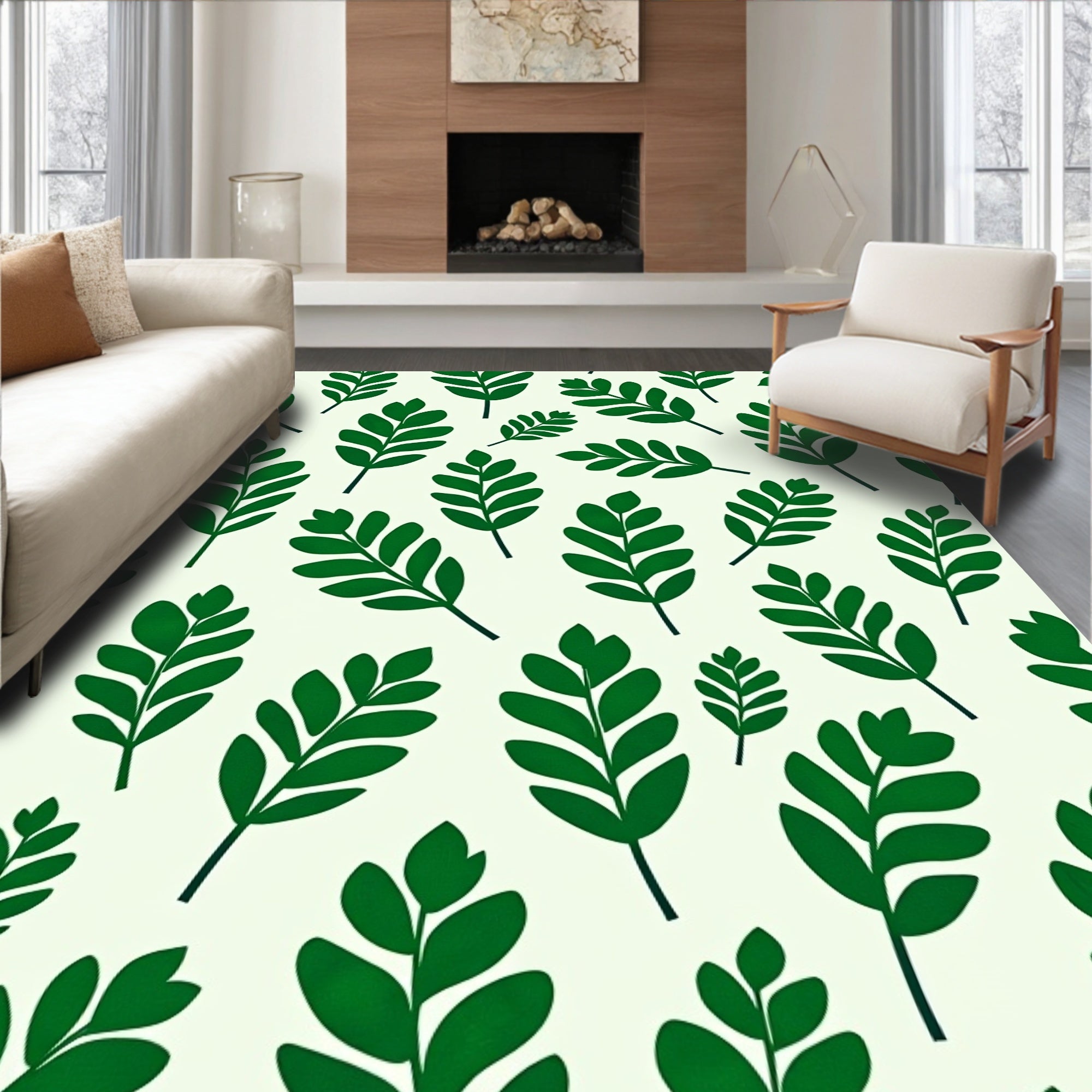 Emerald Green Leafy Scatter Rug