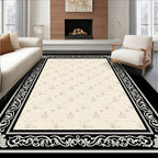 Vintage Cream and Black Floral Border Rug