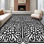 Bold Black Floral Sun Block Print Rug