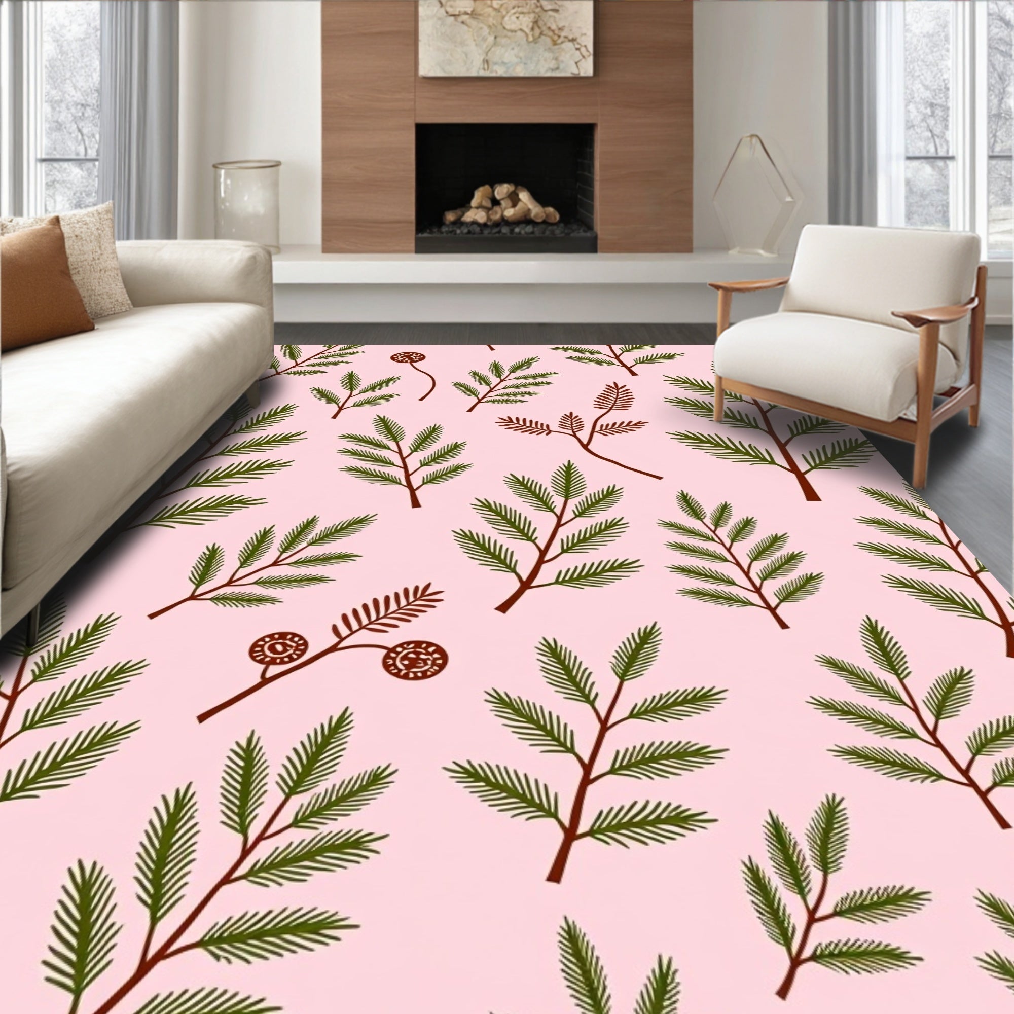 Pink Spruce Branches Botanical Repeat Rug