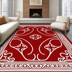 Crimson Swirl Floral Intricate Border Rug