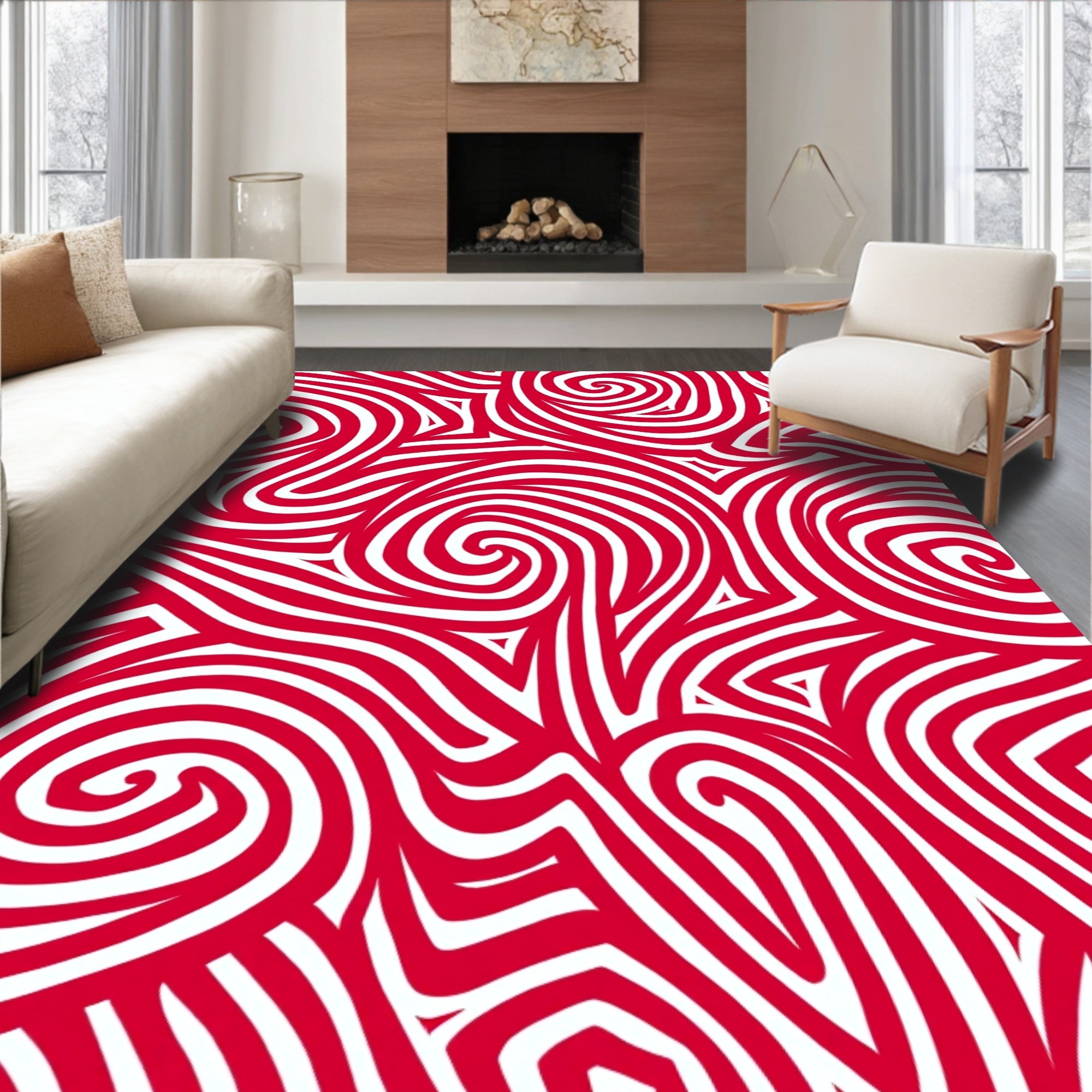 Crimson Curve Abstract Rug