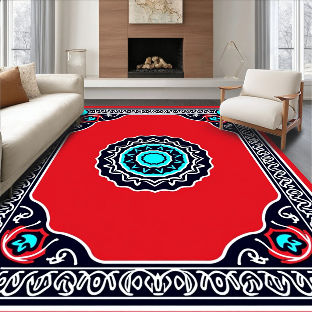Crimson Medallion Ornamental Border Rug