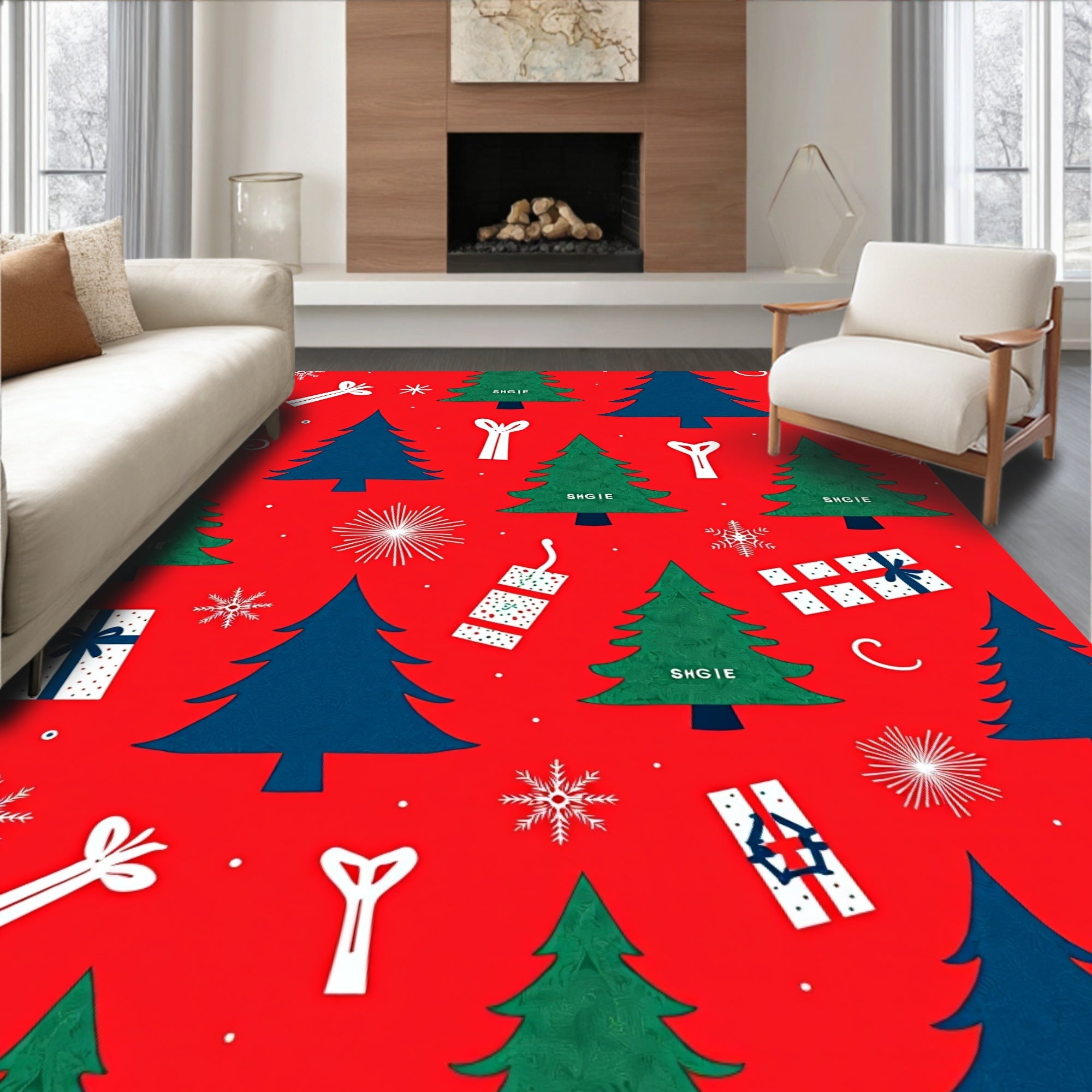 Festive Red Christmas Tree Collection Rug