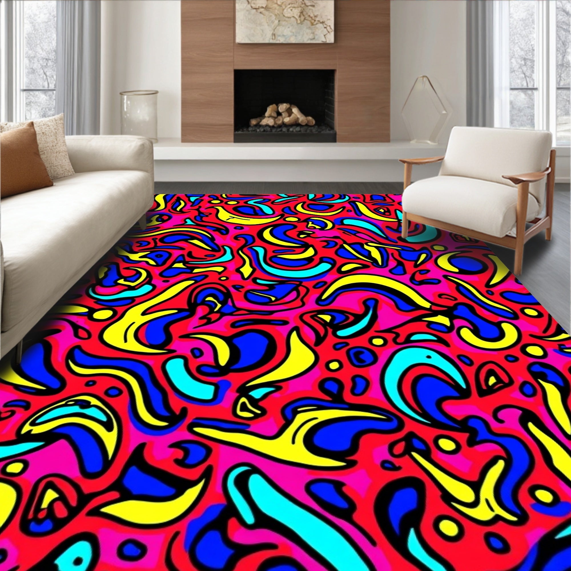 Vibrant Pink Abstract Swirls Rug