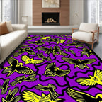 Vibrant Yellow Bird Flight Purple Background Rug