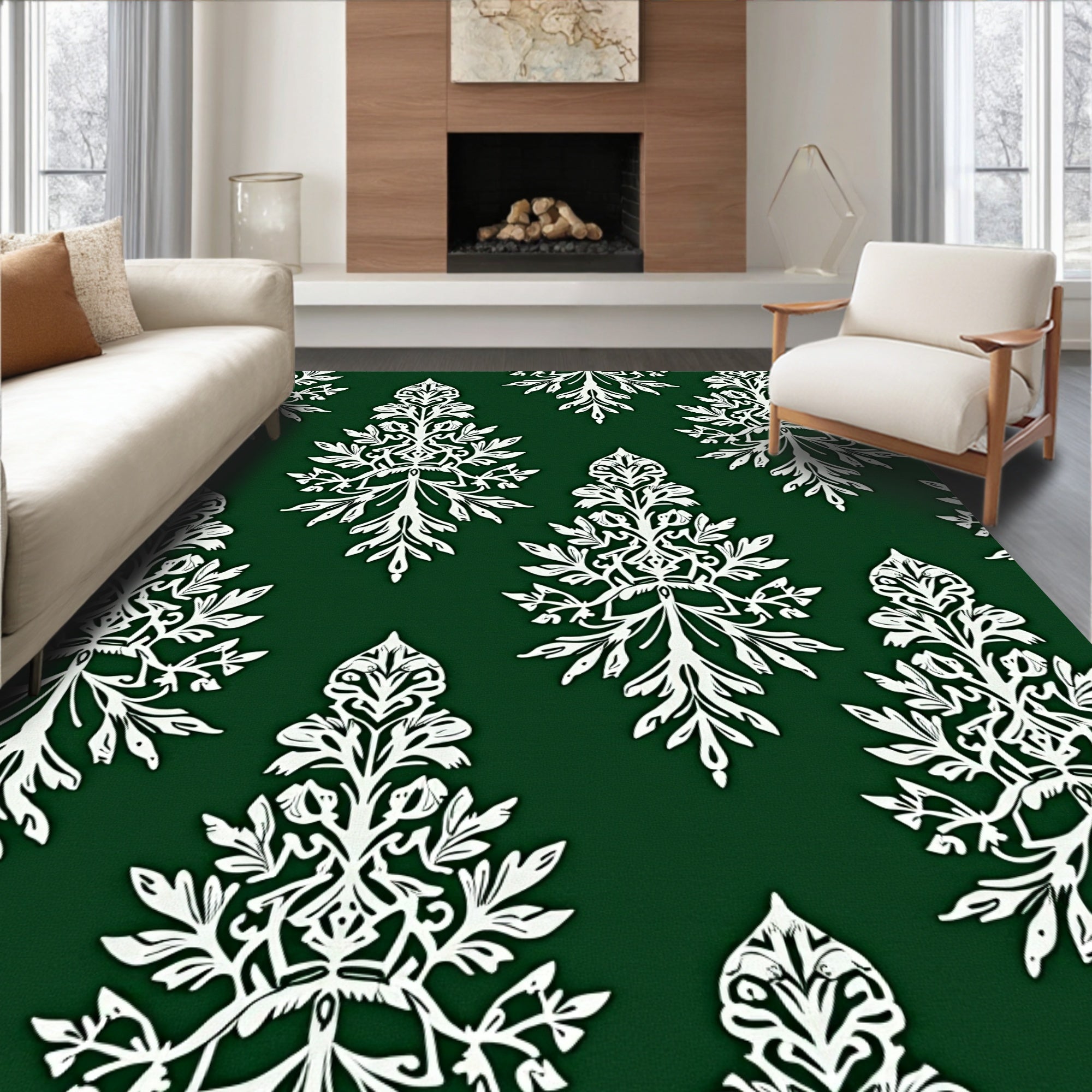 Emerald Green Ornate Floral Medallions Rug