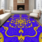 Royal Blue Golden Baroque Symmetry Rug