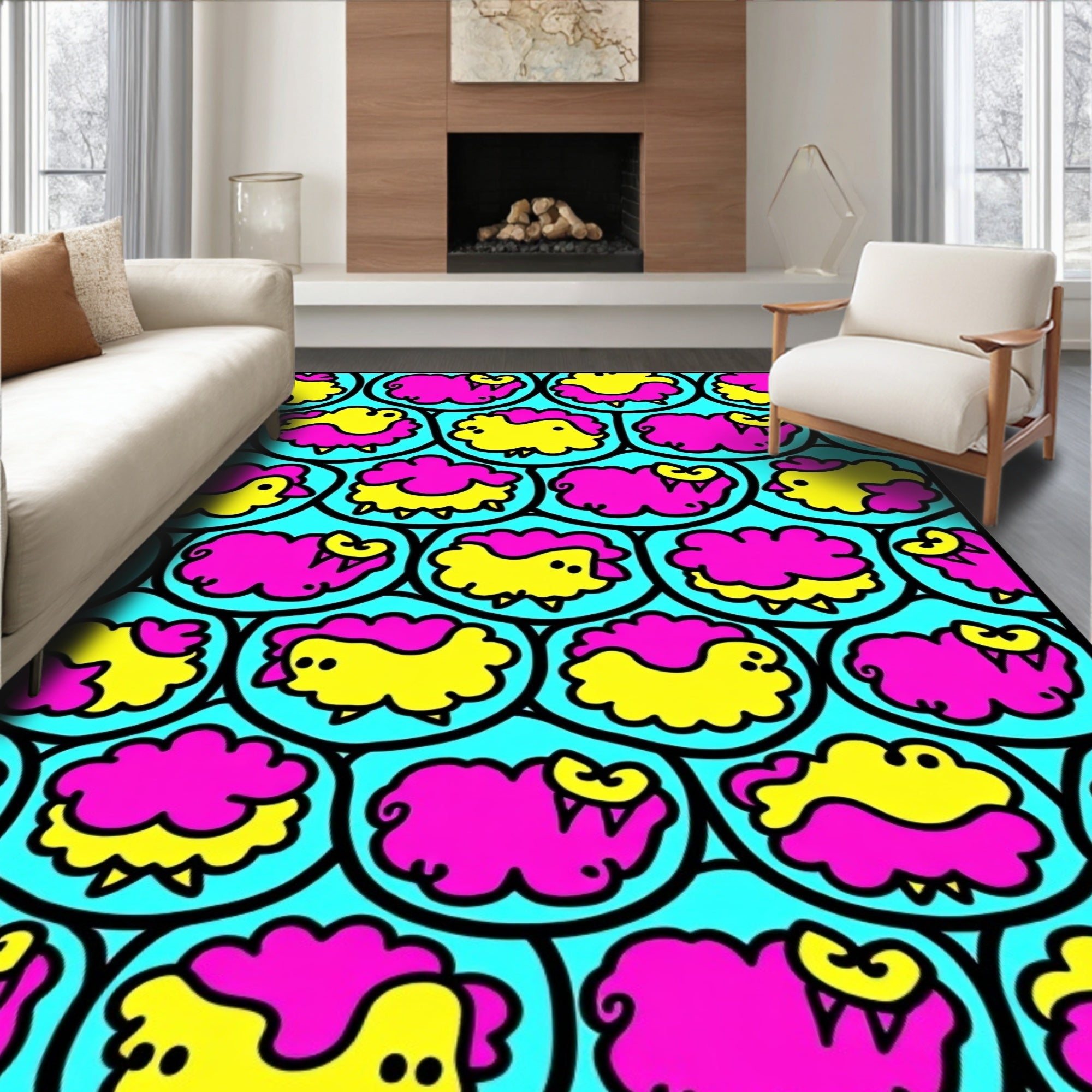 Bold Sheep Pink Yellow Circles Rug