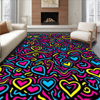 Vibrant Pink Blue Yellow Hearts Swirl Rug