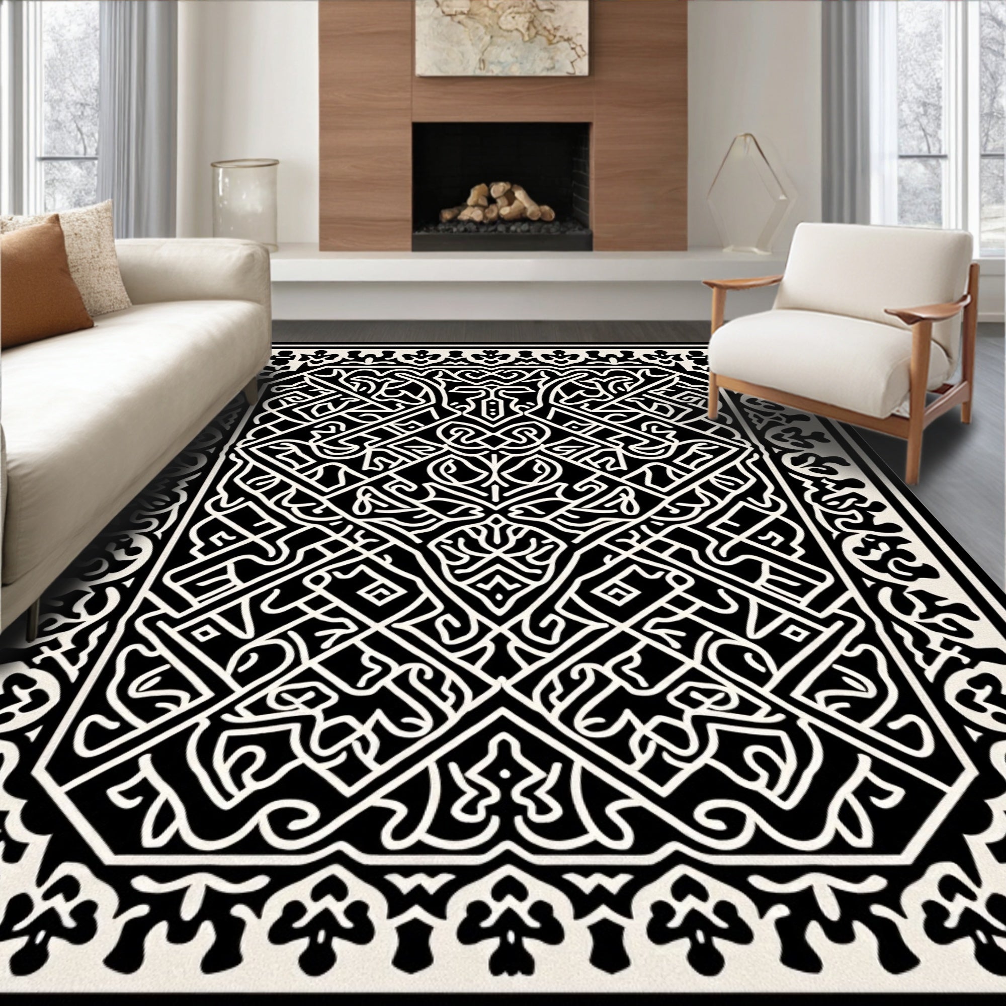 Black White Intricate Celtic Knot Rug