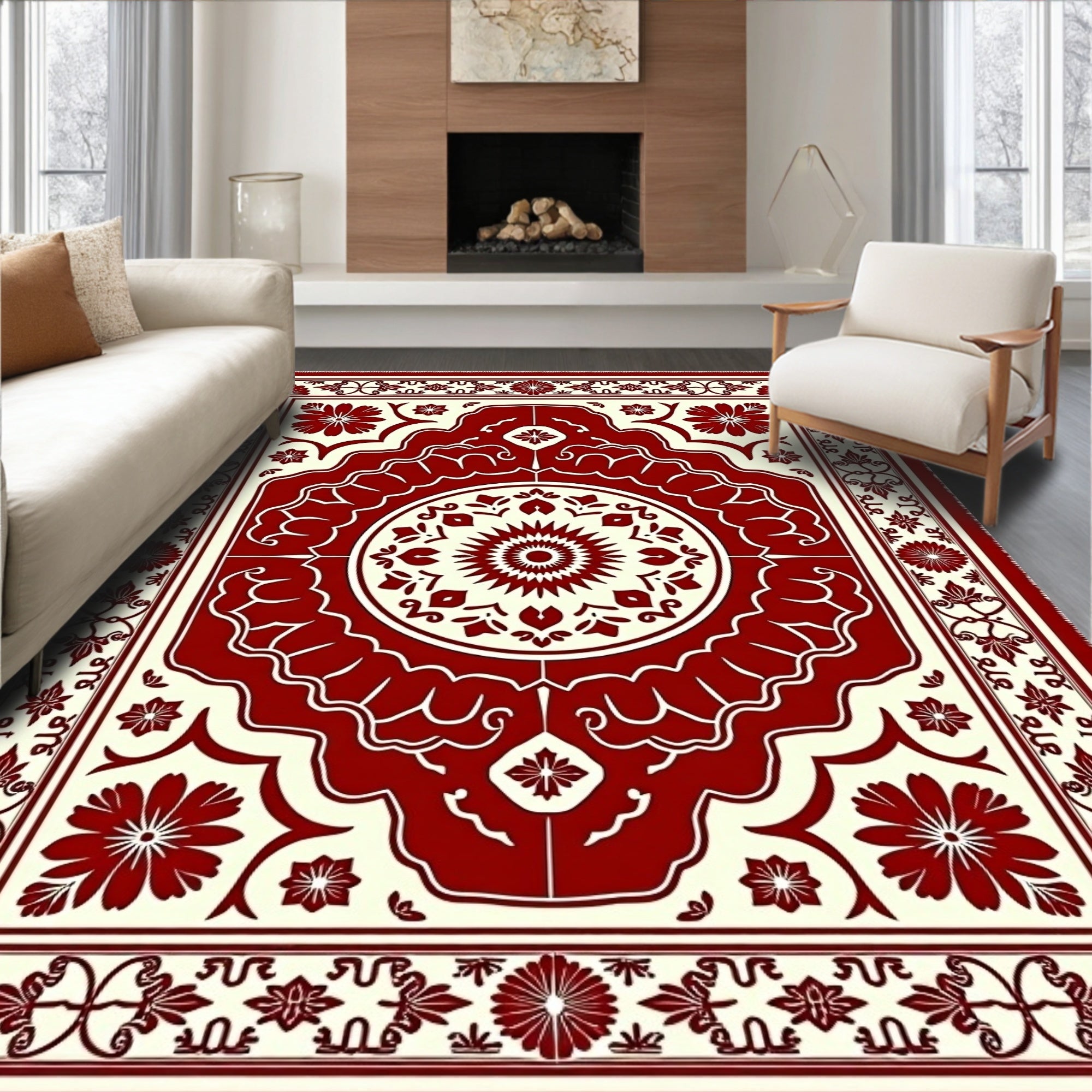 Crimson Floral Medallion Palace Rug