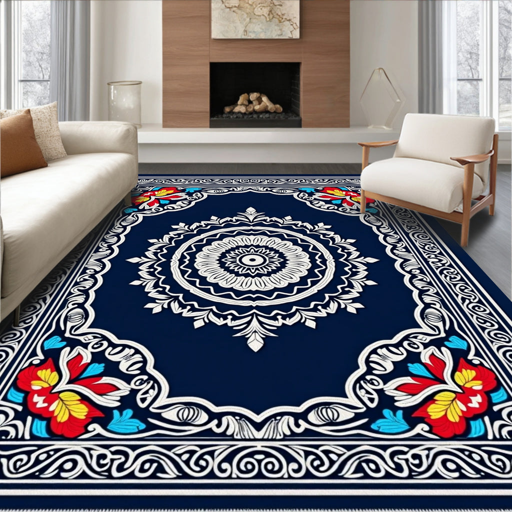 Ornate Crimson Bloom Central Medallion Rug