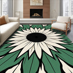 Green Beige Sunflower Mandala Rug