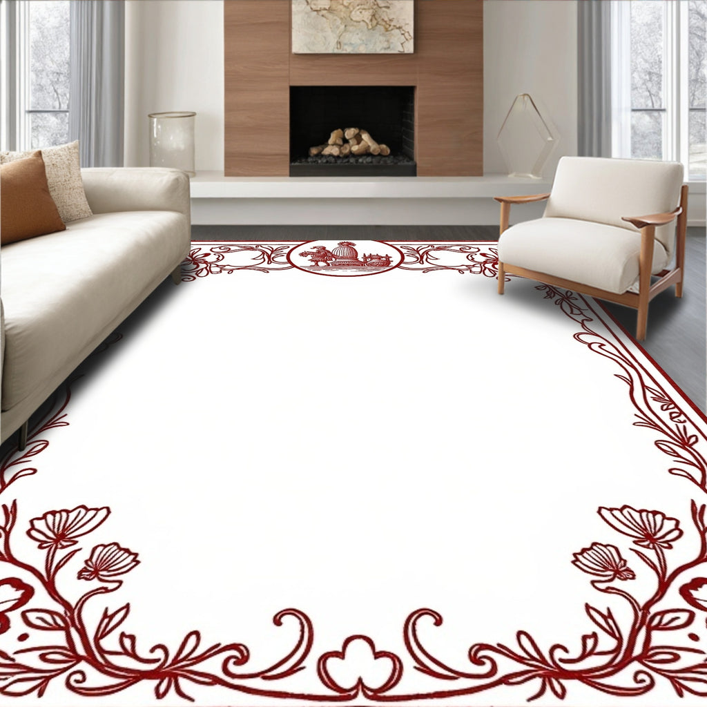 Crimson Floral Border with Vignette Rug