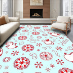 Whimsical Red Snowflakes and Figures Rug