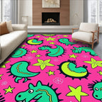 Cute Green Dinosaurs Pink Starburst Rug