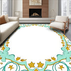 Golden Star Turquoise Arabesque Frame Rug