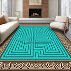 Teal Maze Geometric Border Rug
