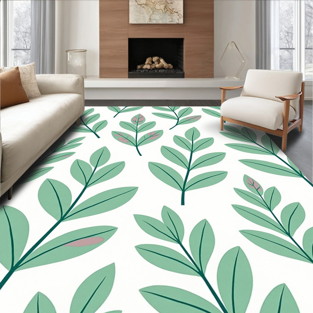 Minimalist Green Leaf Botanical Backdrop Rug