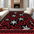 Crimson Swirl Snowflake Border Rug