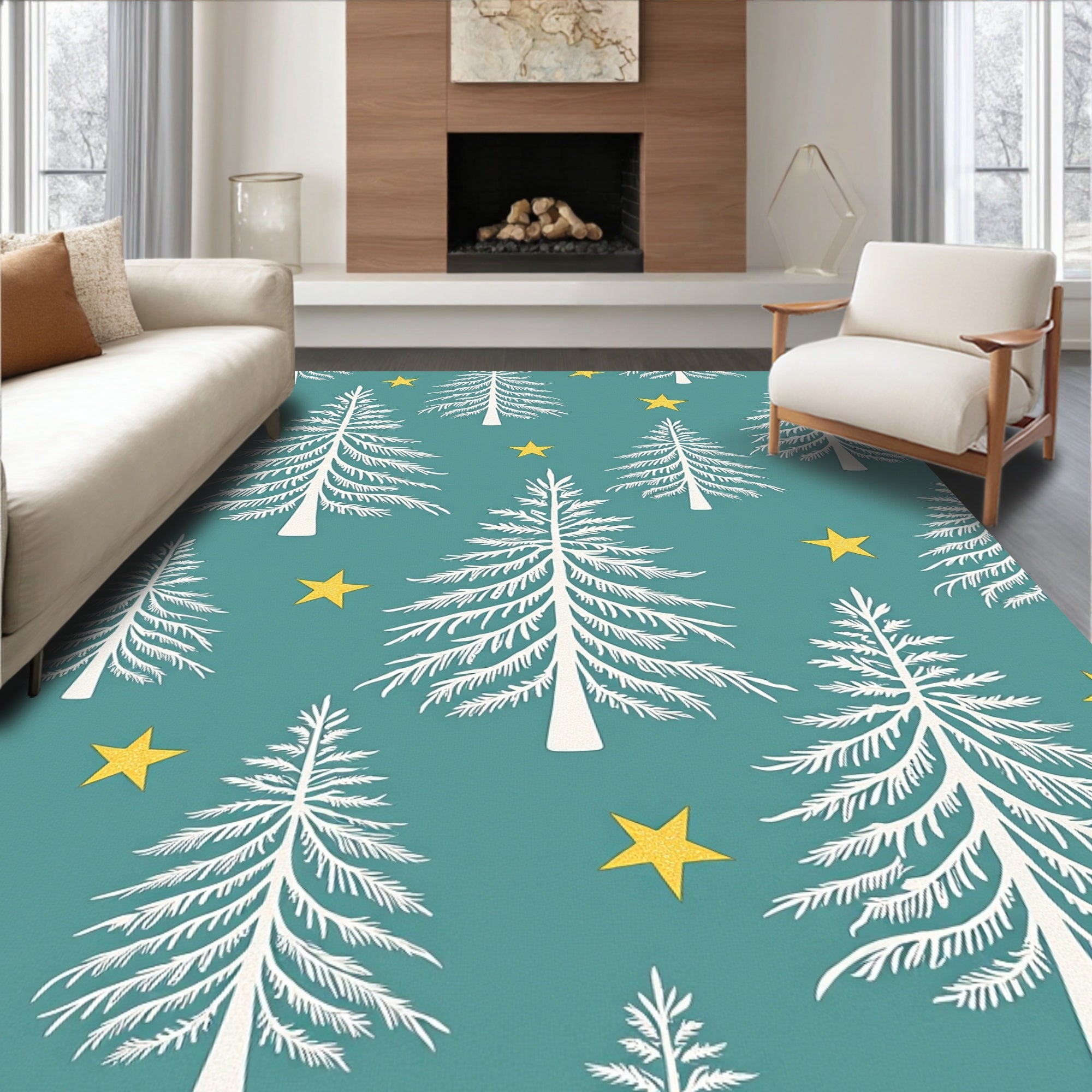 White Pine Stars Tealground Rug