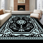 Pale Blue Ornamental Floral Medallion Rug