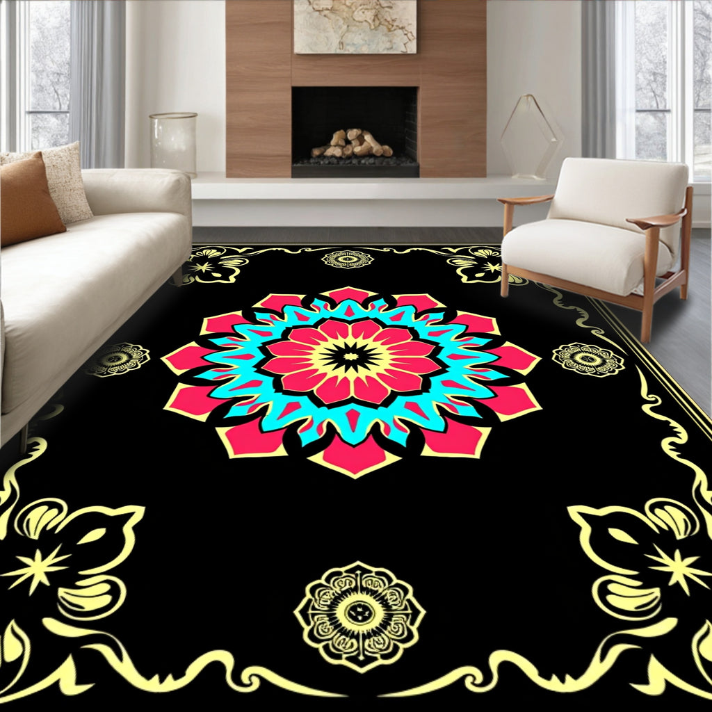 Bold Fuchsia Teal Mandala Frame Rug