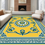 Yellow Teal Floral Medallion Border Rug
