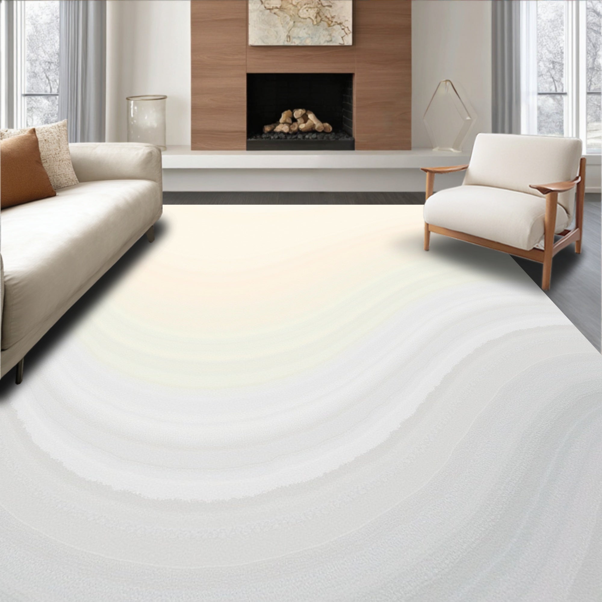 Soft Cream And Gray Wave Texture Rug
