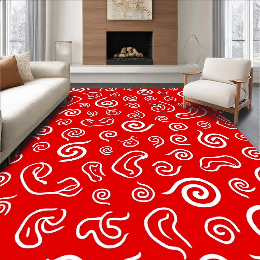 Bold Red Swirl Organic Field Rug