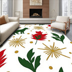 Whimsical Green Cat Red Leaf Sunburst Rug
