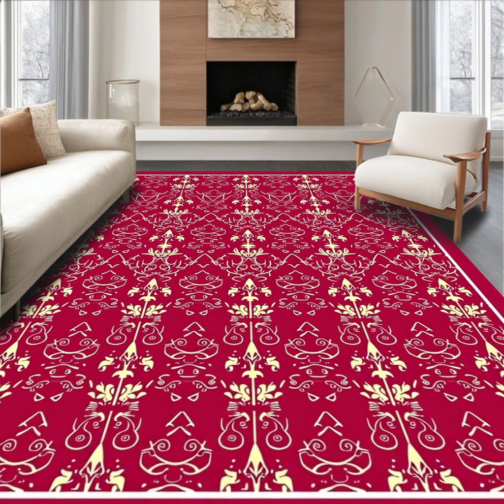 Crimson damask ornate floral Rug
